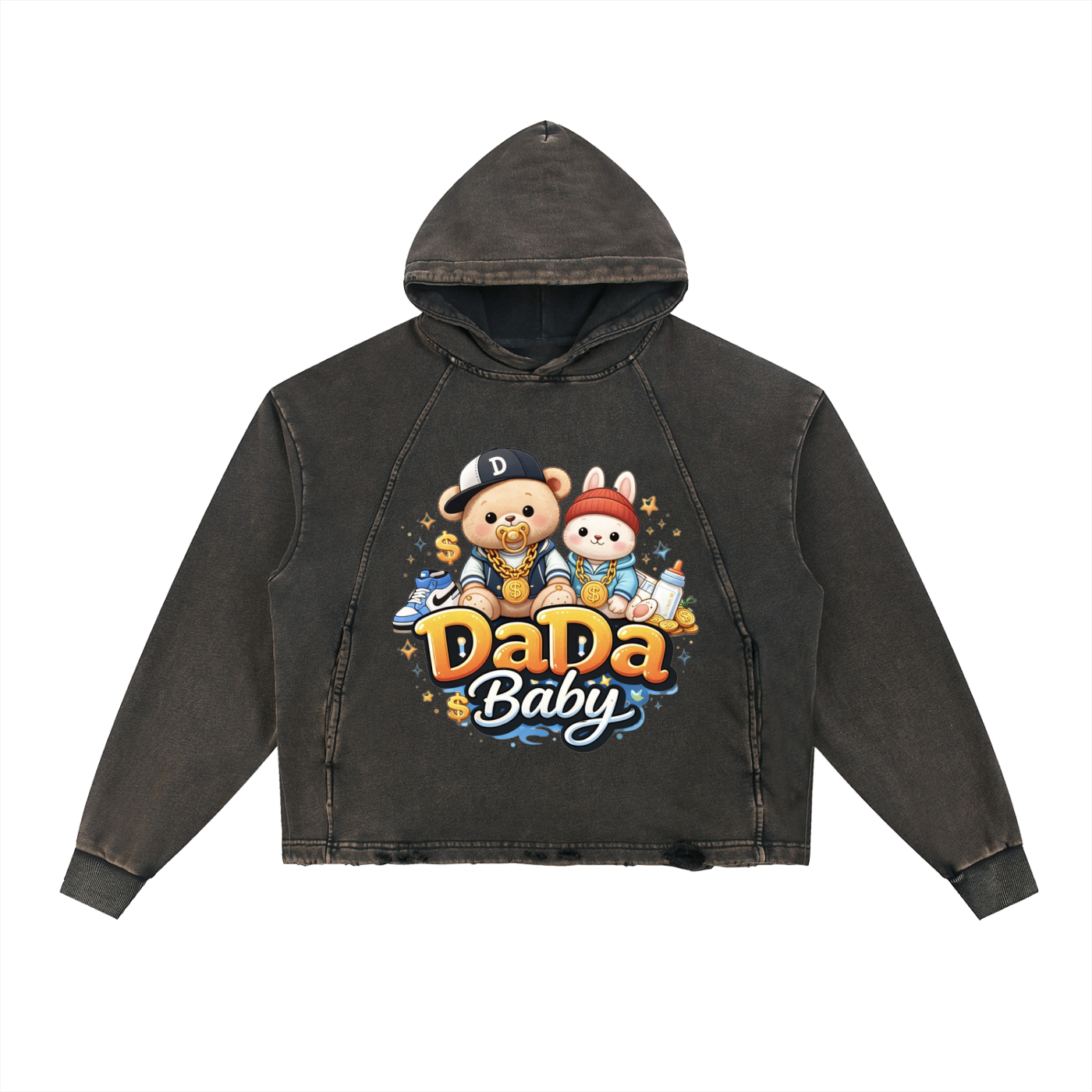 Vintage Washed Frayed-Hem Hoodie