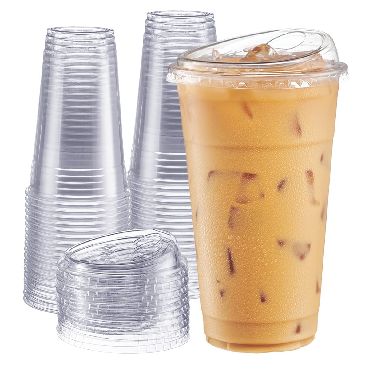 GUSTO Clear Plastic Cups with Lids [12 oz - 100 Count] - Disposable Iced Coffee Drink Cups with Strawless Sip Lids for Smoothies, Juices, and More - (Formerly Comfy Package)