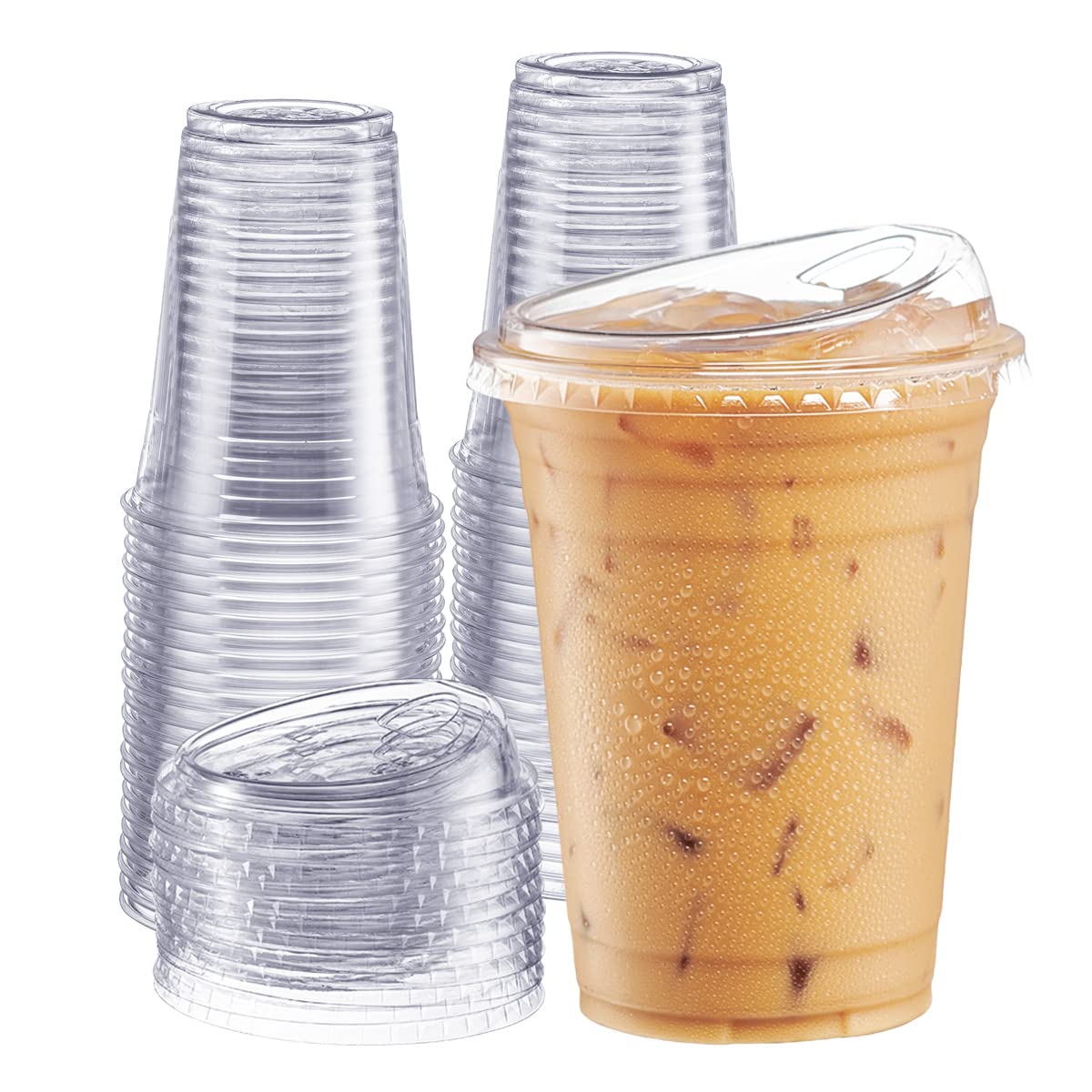 GUSTO Clear Plastic Cups with Lids [12 oz - 100 Count] - Disposable Iced Coffee Drink Cups with Strawless Sip Lids for Smoothies, Juices, and More - (Formerly Comfy Package)