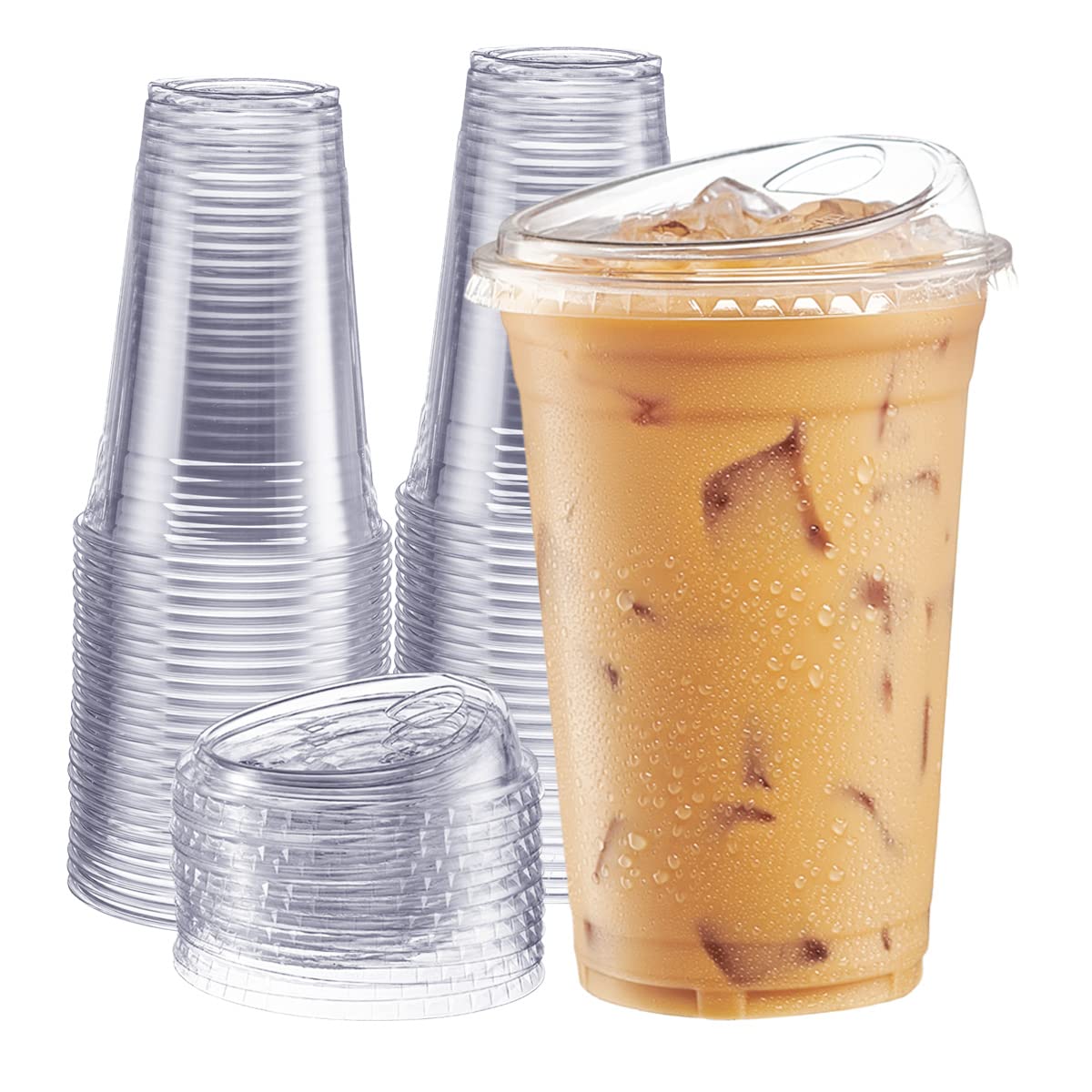 GUSTO Clear Plastic Cups with Lids [12 oz - 100 Count] - Disposable Iced Coffee Drink Cups with Strawless Sip Lids for Smoothies, Juices, and More - (Formerly Comfy Package)