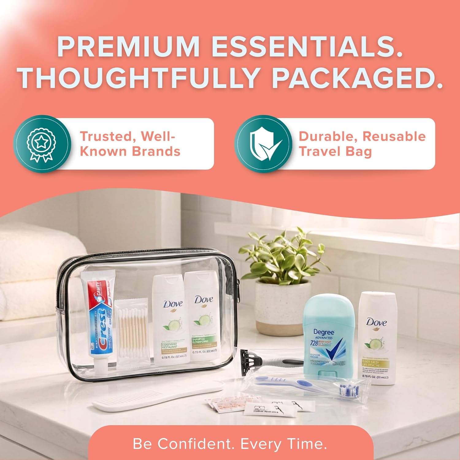 Trektote Travel Toiletry Kit For Women – 12 Piece Set Of Travel Size Toiletries, TSA Compliant, Travel Essentials, Includes Shampoo And Conditioner, Body Wash, Toiletry Bag & More