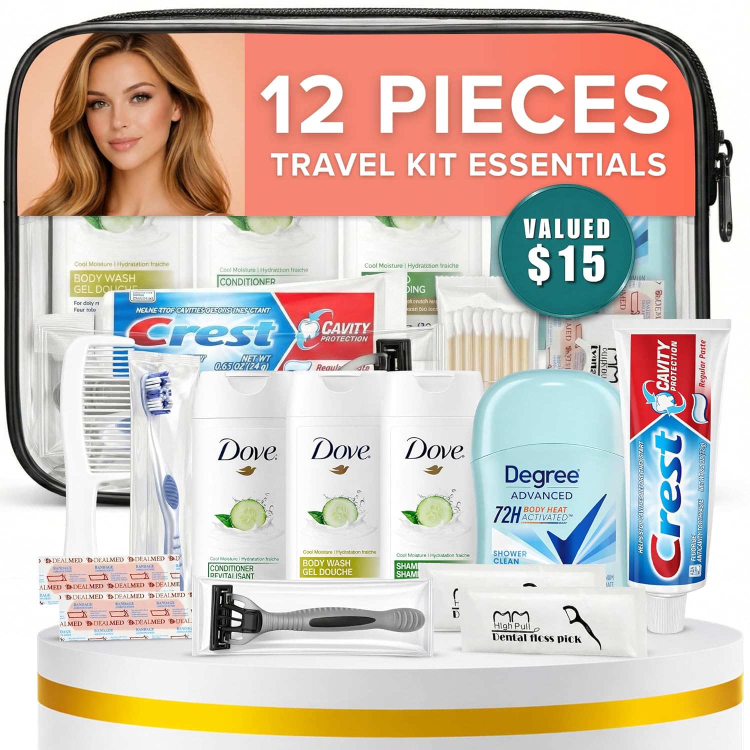 Trektote Travel Toiletry Kit For Women – 12 Piece Set Of Travel Size Toiletries, TSA Compliant, Travel Essentials, Includes Shampoo And Conditioner, Body Wash, Toiletry Bag & More