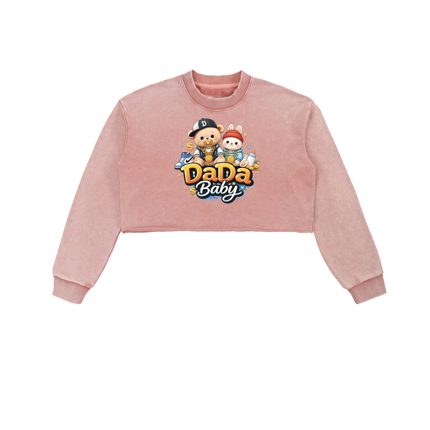 Snow Washed Raw Edge Cropped Sweatshirt